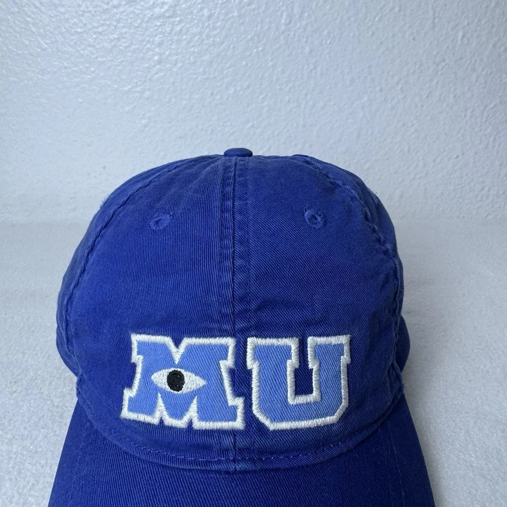 Disney Parks Monsters Inc University MU Distressed Blue Baseball Hat Cap Adult